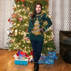 Christmas tree sweater dress.